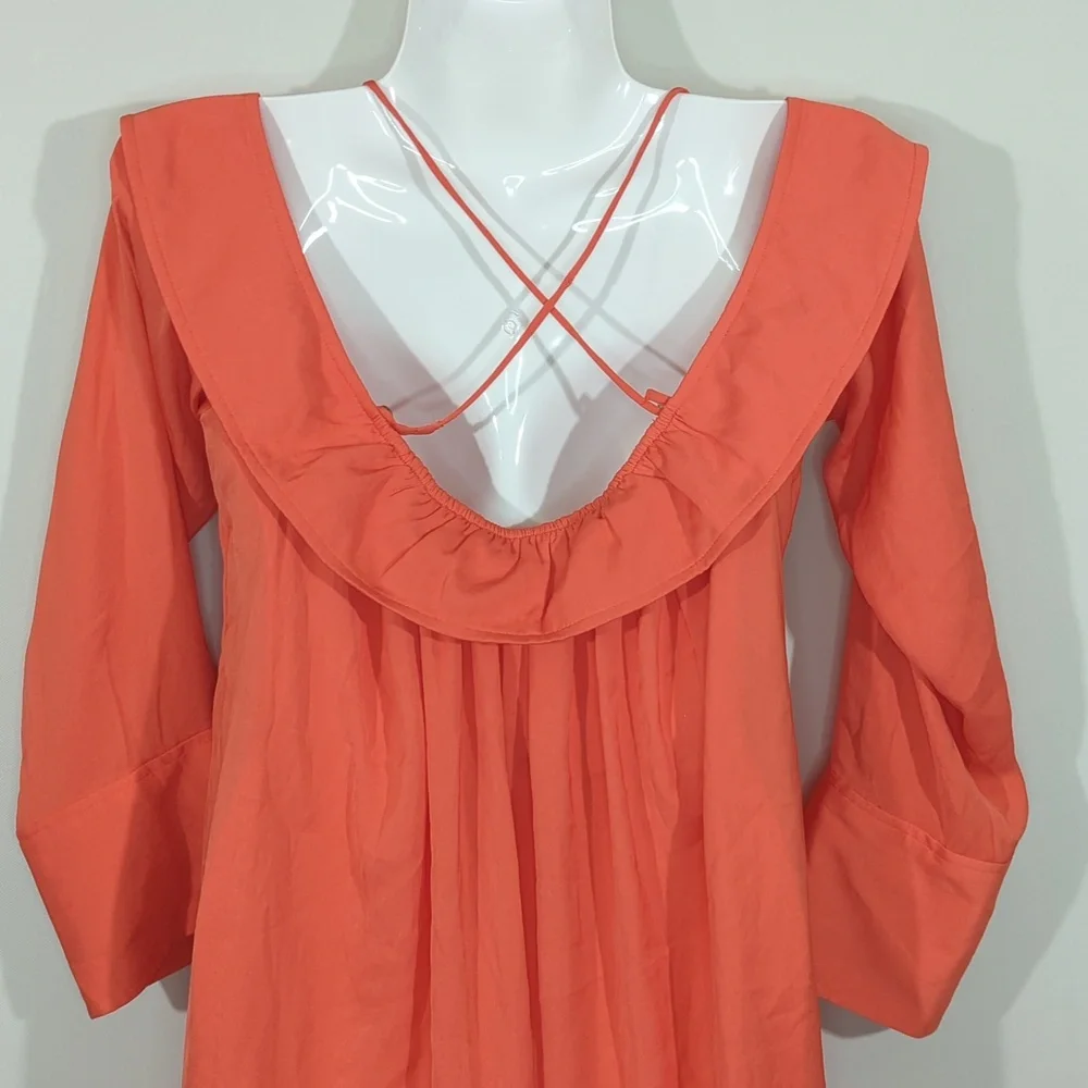 Free People Walk This Way Blouse Coral Off Shoulder Layered  Small‎ Peasant Boho